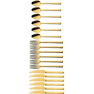 Gold 18 Adet Tatlı Çatal Kaşık Bıçak Seti - Kahvaltı Pasta Çatal Kaşık Bıçak Seti
