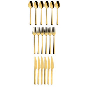 Gold 18 Adet Tatlı Çatal Kaşık Bıçak Seti - Kahvaltı Pasta Çatal Kaşık Bıçak Seti