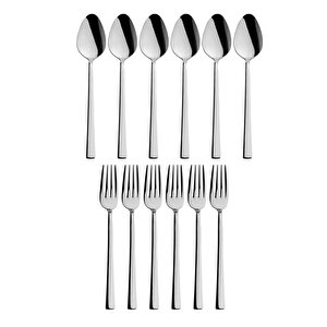 Parlak Gümüş Tatlı Çatal Ve Kaşık Seti - 12 Adet Kahvaltı Pasta Tatlı Çatal Kaşık Seti Kutulu Set