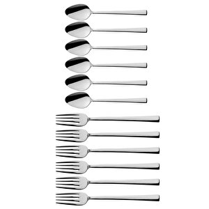 Parlak Gümüş Tatlı Çatal Ve Kaşık Seti - 12 Adet Kahvaltı Pasta Tatlı Çatal Kaşık Seti Kutulu Set