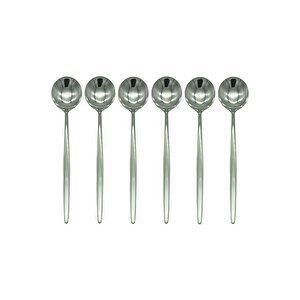 Gümüş Tatlı Sunum Kaşığı Seti, Kahvaltı Kaşık Seti Kutulu, Paslanmaz Çelik, 6 Adet, 18 Cm