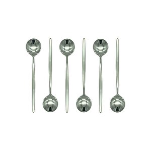 Gümüş Tatlı Sunum Kaşığı Seti, Kahvaltı Kaşık Seti Kutulu, Paslanmaz Çelik, 6 Adet, 18 Cm