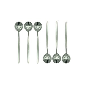 Gümüş Tatlı Sunum Kaşığı Seti, Kahvaltı Kaşık Seti Kutulu, Paslanmaz Çelik, 6 Adet, 18 Cm