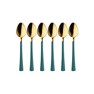 Parlak Gold Yeşil Çay Ve Kahve Kaşığı 6 Adet,kutulu, 18/10 Paslanmaz Çelik 6 Kişilik Çay Kaşığı Seti