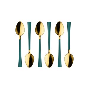 Parlak Gold Yeşil Çay Ve Kahve Kaşığı 6 Adet,kutulu, 18/10 Paslanmaz Çelik 6 Kişilik Çay Kaşığı Seti
