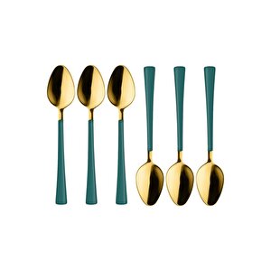 Parlak Gold Yeşil Çay Ve Kahve Kaşığı 6 Adet,kutulu, 18/10 Paslanmaz Çelik 6 Kişilik Çay Kaşığı Seti