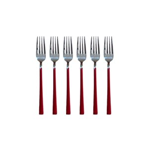 Parlak Gümüş Kırmızı Tatlı Çatal Ve Kaşık Seti - 12 Adet Kahvaltı Pasta Tatlı Çatal Kaşık Seti
