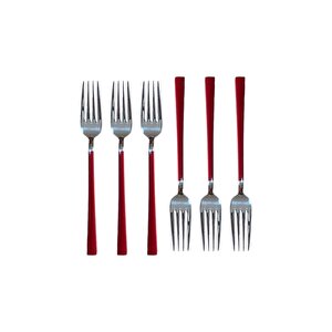 Parlak Gümüş Kırmızı Tatlı Çatal Ve Kaşık Seti - 12 Adet Kahvaltı Pasta Tatlı Çatal Kaşık Seti