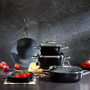 Gastronomie Master Seramik Basık Tencere 26cm-siyah/gri