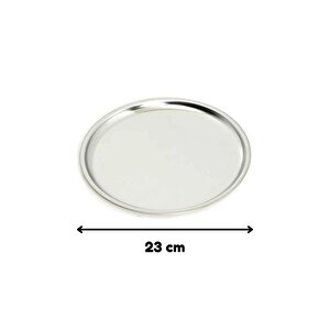 Paslanmaz Çelik 4 Adet 23 Cm Yuvarlak Servis, Pasta, Kurabiye, Ikram Tabağı, Servis Tabağı 4 Adet