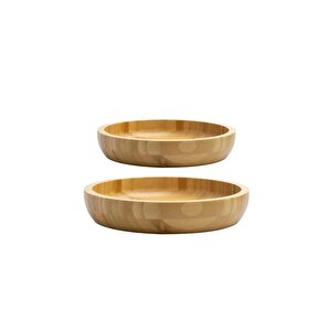 Bambu Sunum Tabağı Yuvarlak Set - 2 Boy Çok Amaçlı Sunum Kasesi, 18 - 14 Cm Çerezlik 2 Adet