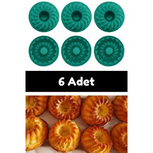 Yeşil 6'lı Silikon Mini Kek Kalıbı - Muffin Kalıbı 6 Adet Göbekli Kek Kalıbı