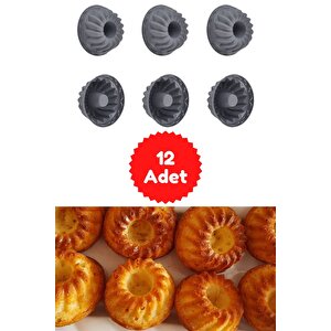 Antrasit 12'li Silikon Mini Kek Kalıbı - Muffin Kalıbı 12 Adet Göbekli Kek Kalıbı