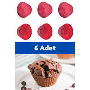 Kırmızı 6'lı Silikon Mini Browni Kalıbı - Muffin Kalıbı 6 Adet Cupcake Kek Kalıbı
