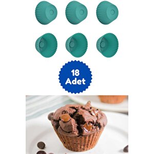 Yeşil 18'li Silikon Mini Browni Kalıbı - Muffin Kalıbı 18 Adet Cupcake Kek Kalıbı