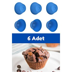 Mavi 6'lı Silikon Mini Browni Kalıbı - Muffin Kalıbı 6 Adet Cupcake Kek Kalıbı