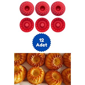 Kırmızı 12'li Silikon Mini Kek Kalıbı - Muffin Kalıbı 12 Adet Göbekli Kek Kalıbı