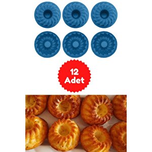 Mavi 12'li Silikon Mini Kek Kalıbı - Muffin Kalıbı 12 Adet Göbekli Kek Kalıbı