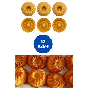 Sarı 12'li Silikon Mini Kek Kalıbı - Muffin Kalıbı 12 Adet Göbekli Kek Kalıbı