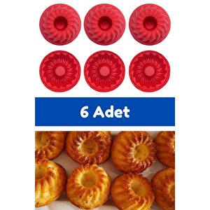 Kırmızı 6'lı Silikon Mini Kek Kalıbı - Muffin Kalıbı 6 Adet Göbekli Kek Kalıbı