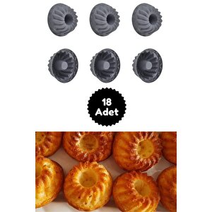 Antrasit 18'li Silikon Mini Kek Kalıbı - Muffin Kalıbı 18 Adet Göbekli Kek Kalıbı