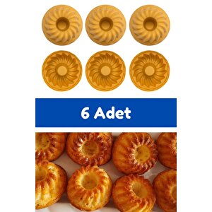 Sarı 6'lı Silikon Mini Kek Kalıbı - Muffin Kalıbı 6 Adet Göbekli Kek Kalıbı