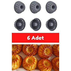 Antrasit 6'lı Silikon Mini Kek Kalıbı - Muffin Kalıbı 6 Adet Göbekli Kek Kalıbı