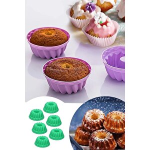 Antrasit 6'lı Silikon Mini Kek Kalıbı - Muffin Kalıbı 6 Adet Göbekli Kek Kalıbı