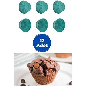 Yeşil 12'li Silikon Mini Browni Kalıbı - Muffin Kalıbı 12 Adet Cupcake Kek Kalıbı