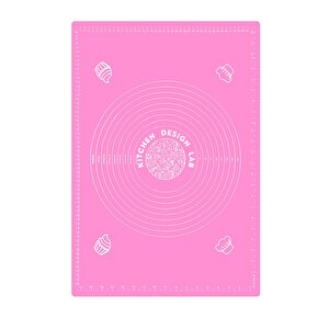 Pembe Silikon Ölçülü Çok Amaçlı Hamur Açma Matı 45 Cm X 65 Cm Ve Ölçülü Çelik Hamur Kesme Spatulası