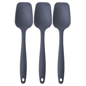 Büyük Yanmaz Silikon Antrasit Düz Spatula Seti 3 Adet - Silikon Düz Spatula 3'lü Set Antrasit