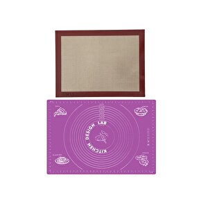 1. Sınıf Isıya Dayanıklı Hamur Pişirme Altlığı Ve Ölçülü Mor Hamur Açma Matı 45 Cm X 65 Cm