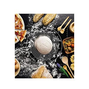 Siyah Silikon Ölçülü Çok Amaçlı Hamur Açma Matı 45 Cm X 65 Cm Ve Ölçülü Çelik Hamur Kesme Spatulası
