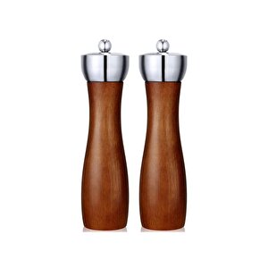 Akasya Komple Ahşap Tuz Karabiber Değirmeni Baharat Öğütücüsü 21 Cm - 2 Adet - 391