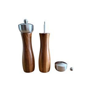 Akasya Komple Ahşap Tuz Karabiber Değirmeni Baharat Öğütücüsü 21 Cm - 2 Adet - 391