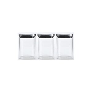 Vakum Krom Kapaklı Kare Cam Kavanoz 6,5x10,5 Cm - 300 Ml Cam Baharatlık Saklama Kabı 3 Adet