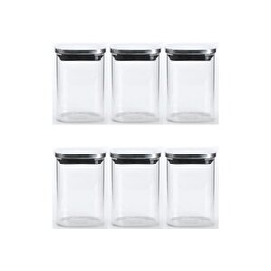 Vakum Krom Kapaklı Kare Cam Kavanoz 6,5x10,5 Cm - 300 Ml Cam Baharatlık Saklama Kabı 6 Adet