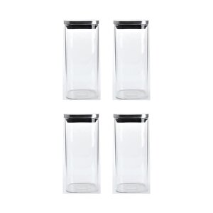 Vakum Krom Kapaklı Kare Cam Kavanoz 6,5x15,5 Cm - 450 Ml Cam Baharatlık Saklama Kabı 4 Adet