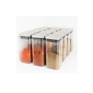 Vakum Krom Kapaklı Kare Cam Kavanoz 6,5x15,5 Cm - 450 Ml Cam Baharatlık Saklama Kabı 4 Adet