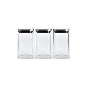 Vakum Krom Kapaklı Kare Cam Kavanoz 6,5x12,5 Cm - 350 Ml Cam Baharatlık Saklama Kabı 3 Adet