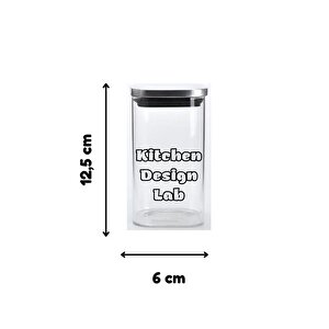 Vakum Krom Kapaklı Kare Cam Kavanoz 6,5x12,5 Cm - 350 Ml Cam Baharatlık Saklama Kabı 3 Adet