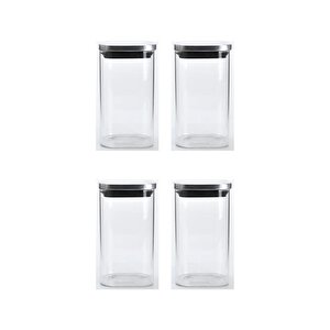 Vakum Krom Kapaklı Kare Cam Kavanoz 6,5x12,5 Cm - 350 Ml Cam Baharatlık Saklama Kabı 4 Adet