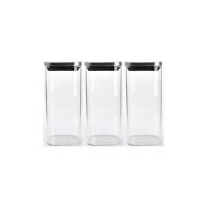 Vakum Krom Kapaklı Kare Cam Kavanoz 6,5x15,5 Cm - 450 Ml Cam Baharatlık Saklama Kabı 3 Adet