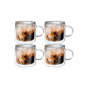 Çift Cidarlı Kahve,latte,çay Bardağı Seti -250 Ml Cam Kupa Seti 4 Adet 2128