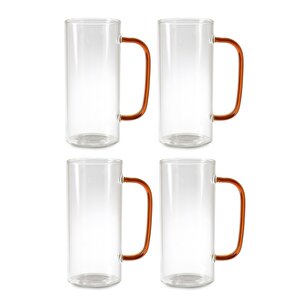 Yeni Stil Turuncu Renkli Borosilikat Cam Yuvarlak Nescafe,latte,kahve Kulplu Kupa 400 Ml 4 Adet