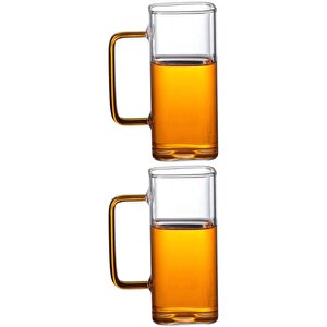 Yeni Stil Turuncu Renkli Borosilikat Cam Kare Nescafe,latte,kahve Kulplu Kupa 350 Ml 2 Adet 2950