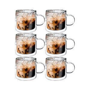 Çift Cidarlı Kahve,latte,çay Bardağı Seti -250 Ml Cam Kupa Seti 6 Adet 2128