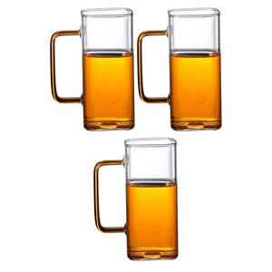 Yeni Stil Turuncu Renkli Borosilikat Cam Kare Nescafe,latte,kahve Kulplu Kupa 350 Ml 3 Adet 2950