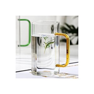 Yeni Stil Turuncu Renkli Borosilikat Cam Kare Nescafe,latte,kahve Kulplu Kupa 350 Ml 3 Adet 2950