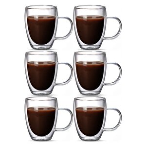 Çift Cidarlı Latte,kahve,meşrubat,bitki Çayı Cam 300 Ml Kupa Seti 6 Adet 2038